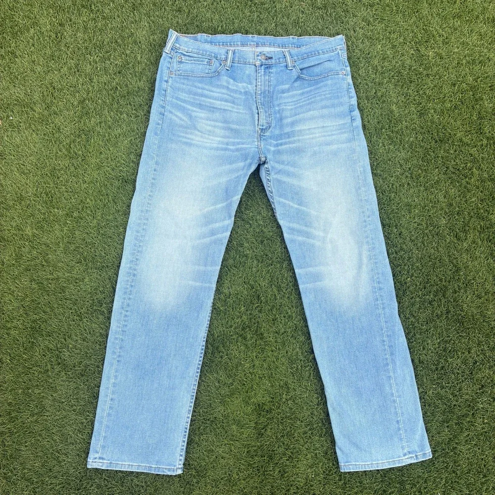 Levis 505 Mens 38x31 Regular Fit Straight Leg Light Wash Blue Stretch Jeans
